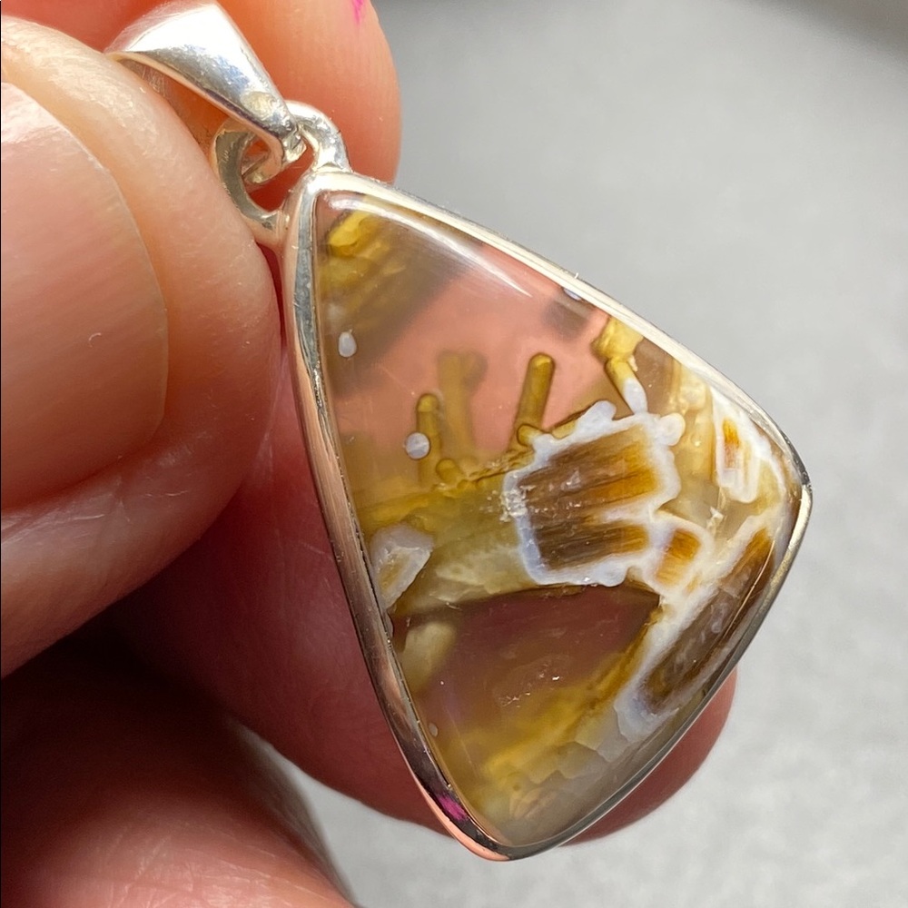 Tube Agate Pendant in Solid Sterling Silver 925 - Picture 5 of 7
